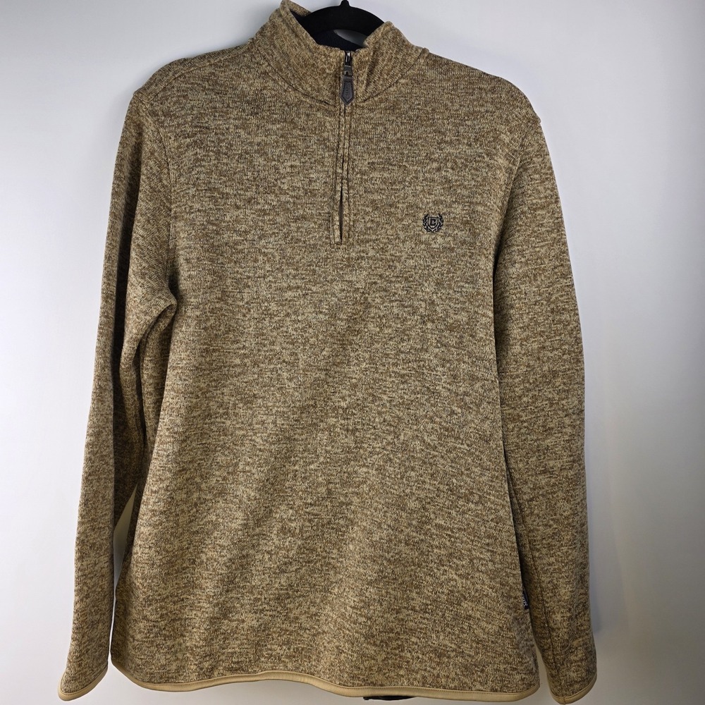 Chaps Sweater‎ Men's M Brown 1/4 Zip Pullover Fleece Sweatshirt Pockets Logo